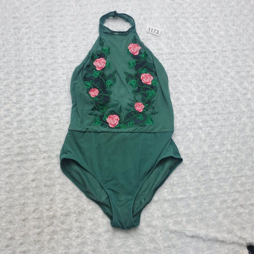 Undergirl DC Comics Poison Ivy Bodysuit Lingerie Green Halter Embroidered L